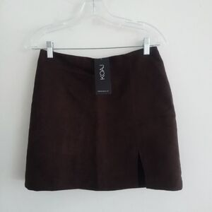 NWT Koaj Faux Suede Slit Y2K Brown Mini Skirt Size 8